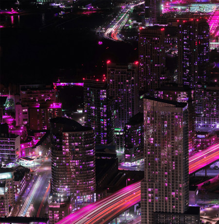 City at night with neon lights