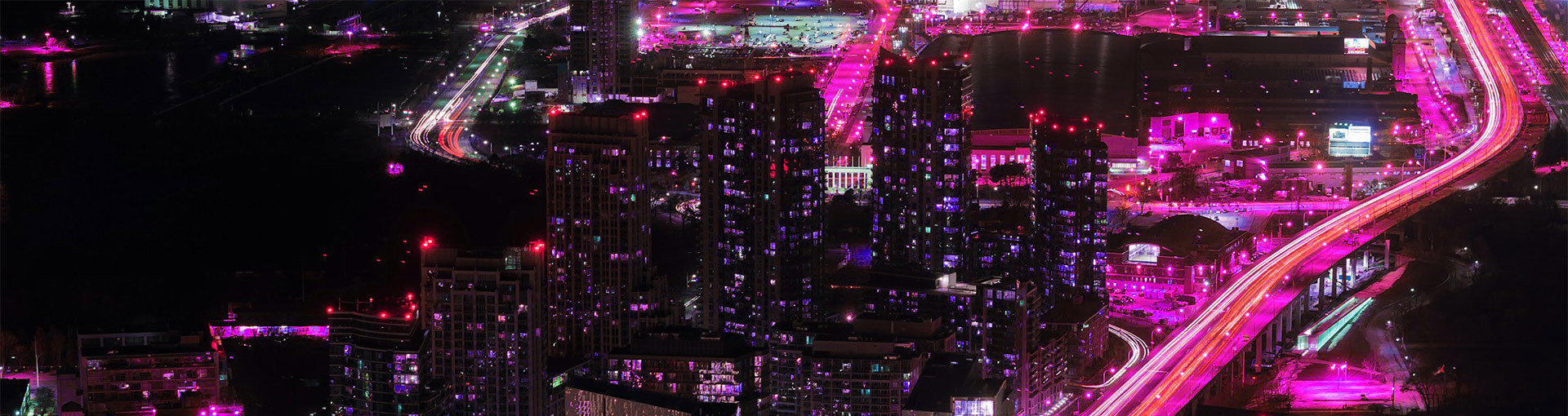 City at night with neon lights