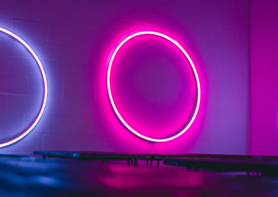 Neon circles on a wall