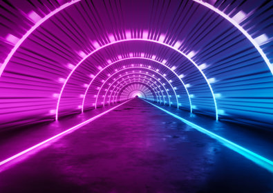 Neon semicircles under a bridge