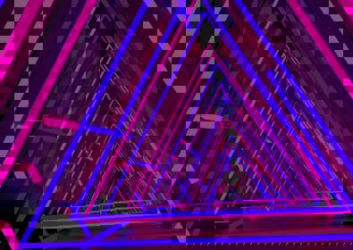 Neon lighting in trianble shapes layered on top of each other
