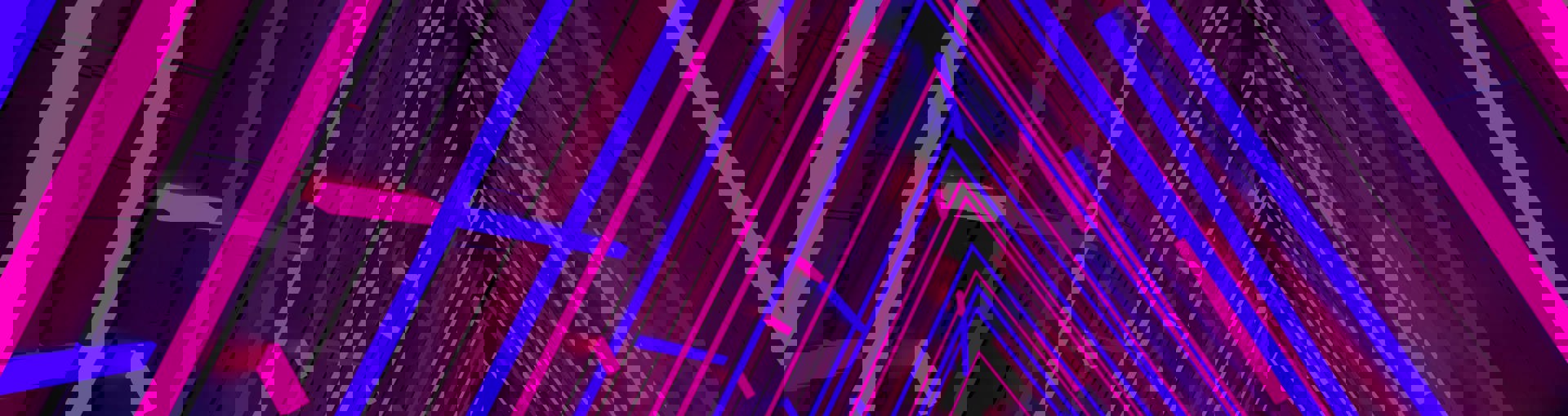 Neon lighting in trianble shapes layered on top of each other