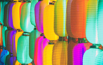Row of brighly coloured paper lanterns