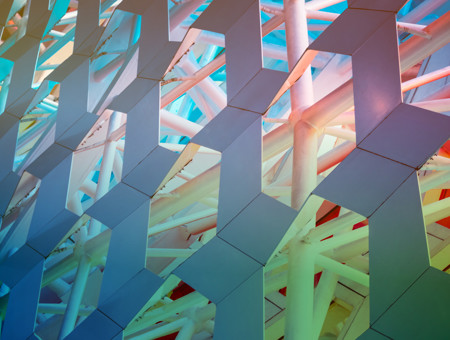 Patterned Wall In Light Pink Green And Blue