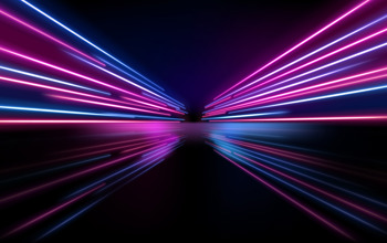 Neon light moving toward the horizon on black background