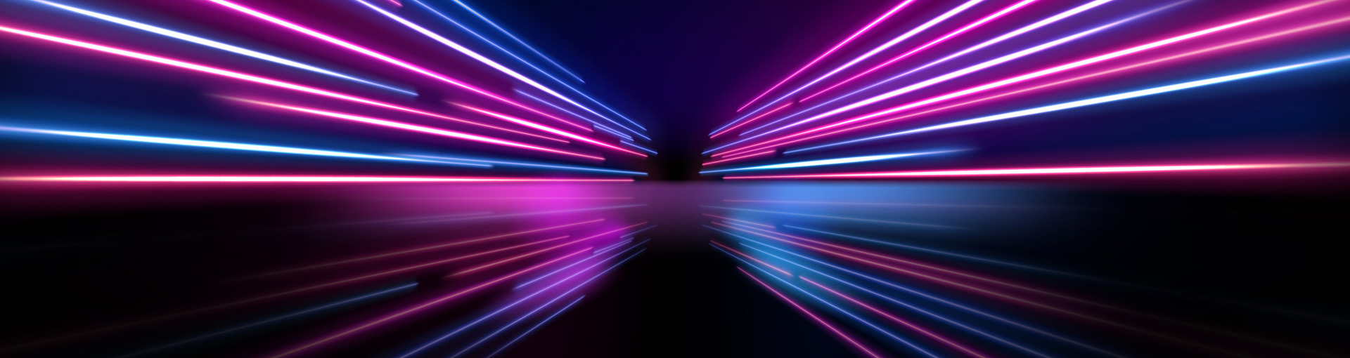 Neon light moving toward the horizon on black background