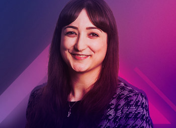 Image of Louise Lang on a neon pink and purple background