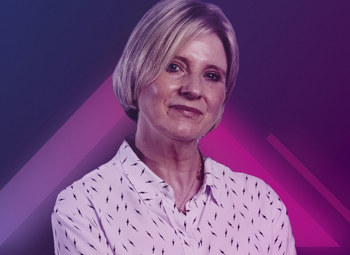 Image of Sandra Corcoran on a neon pink and purple background
