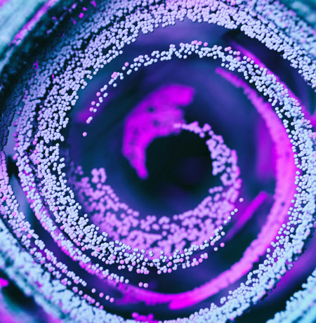 Abstract close up of a stamen with neon pollen