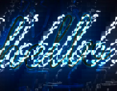 Neon sign saying hello