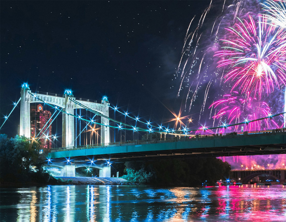 Fireworks Over A Bridge