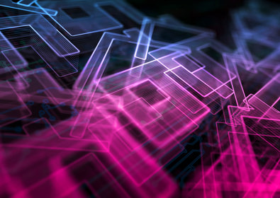 Abstract neon drawings of house