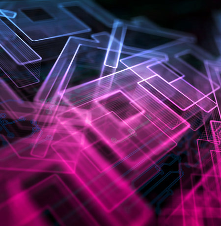 Abstract neon drawings of house