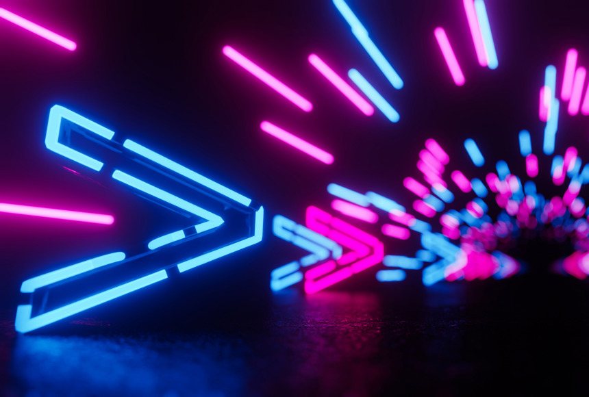 Abstract image of neon arrows and lights