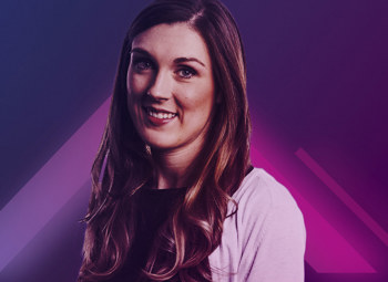 Image of Catherin Bamber on a neon pink and purple background