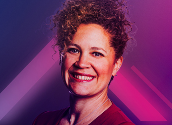 Image of Kate Rainbow on a neon pink and purple background