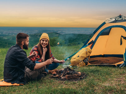 Camping and eating marshmallows