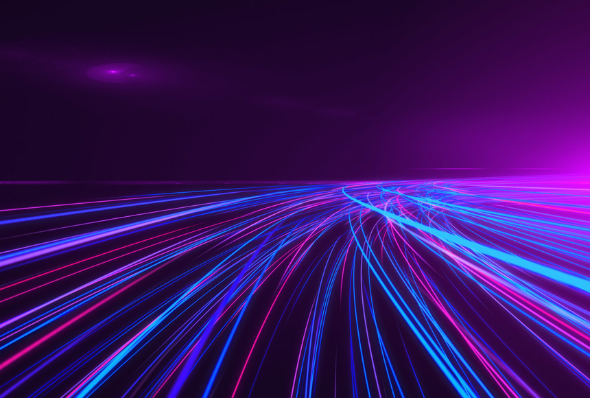 Abstract image of fine neon lines going into the horizon